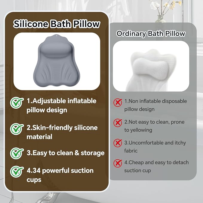 Silicone Bath Pillow for Tub Adults, 4D Air-Cushion Bathtub Pillow for Head - Image 3
