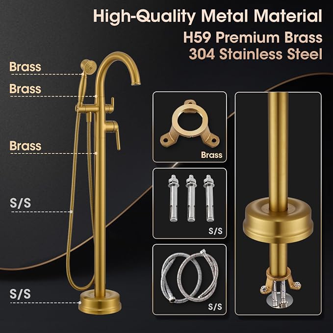 Free Standing Tub Faucet, Wintap Brass Antique Freestanding Bathtub Filler - Image 3