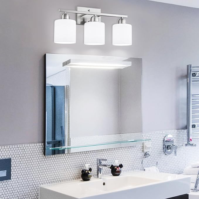 4 Light Bathroom Light Fixtures, Brushed Nickel Vanity Lights - Image 8