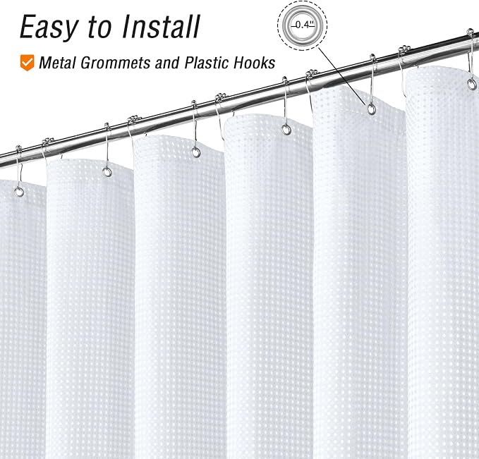 Gibelle Long Shower Curtain 72 x 78, Tall Waffle Weave Textured Fabric Shower - Image 4