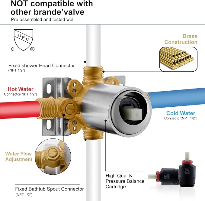 KENES Tub Shower Faucet Set Complete, Brushed Nickel Tub and Shower Trim Kit - Image 7