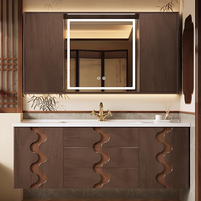 56 inch Bathroom Vanity with Sink – Modern Wall Mounted Bathroom Vanity Cabinet by ZGNBSD