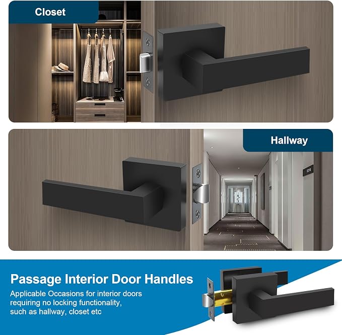 Passage Door Lever, Matte Black Interior Door Handles - Image 3
