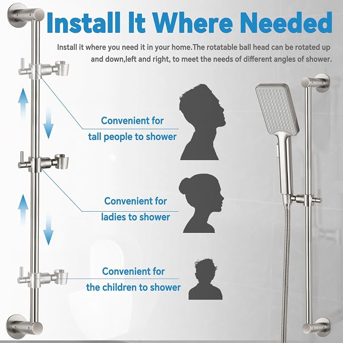 Shower Slide Bar Adjustable Handheld Shower Head Holder Wall Mount - Image 6