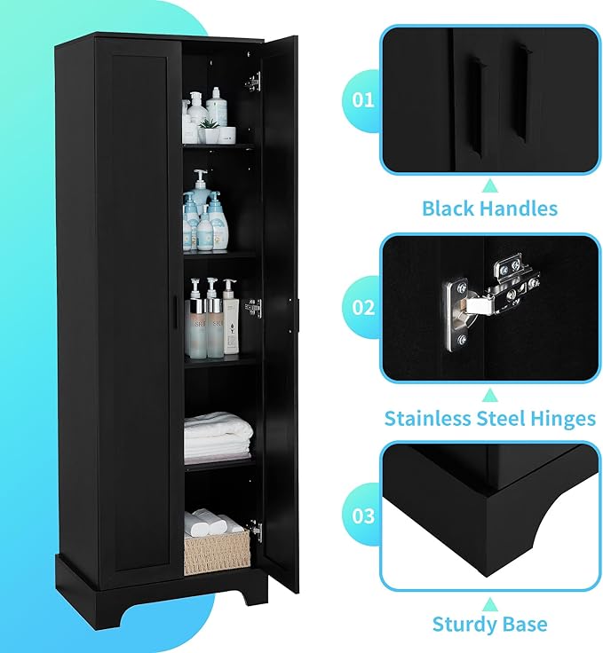 71" Tall Bathroom Storage Cabinet, Freestanding Linen Cabinet - Image 5