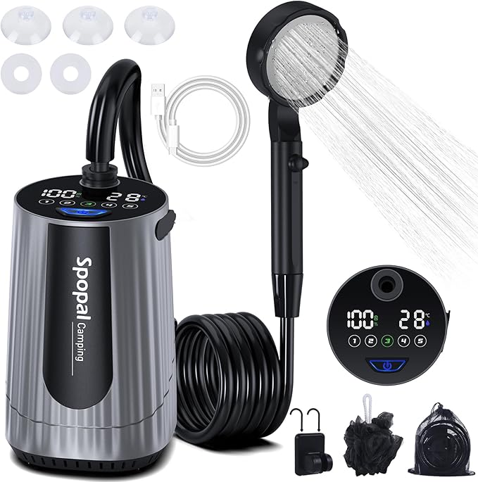 Portable Shower for Camping, 10000mAh Rechargeable Camping Shower by Spopal