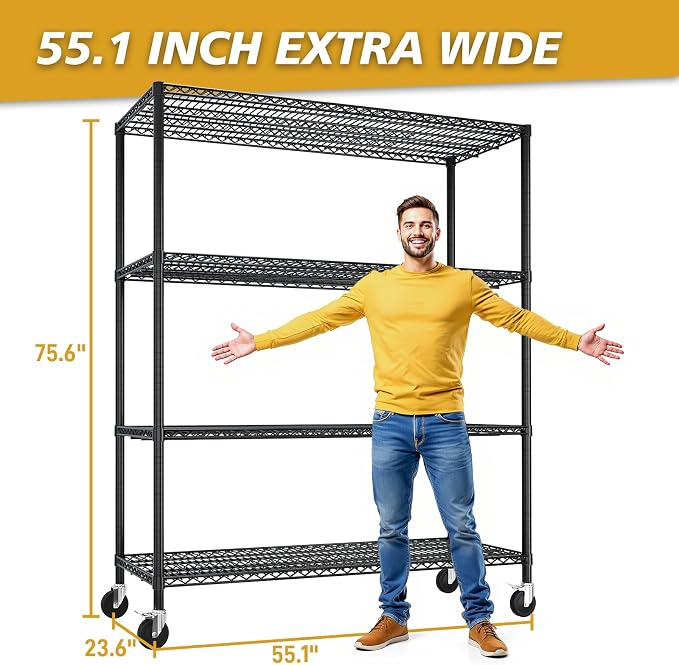 4 Tier Storage Racks Shelving, Heavy Steel Pantry Shelves, Adjustable Wire - Image 3