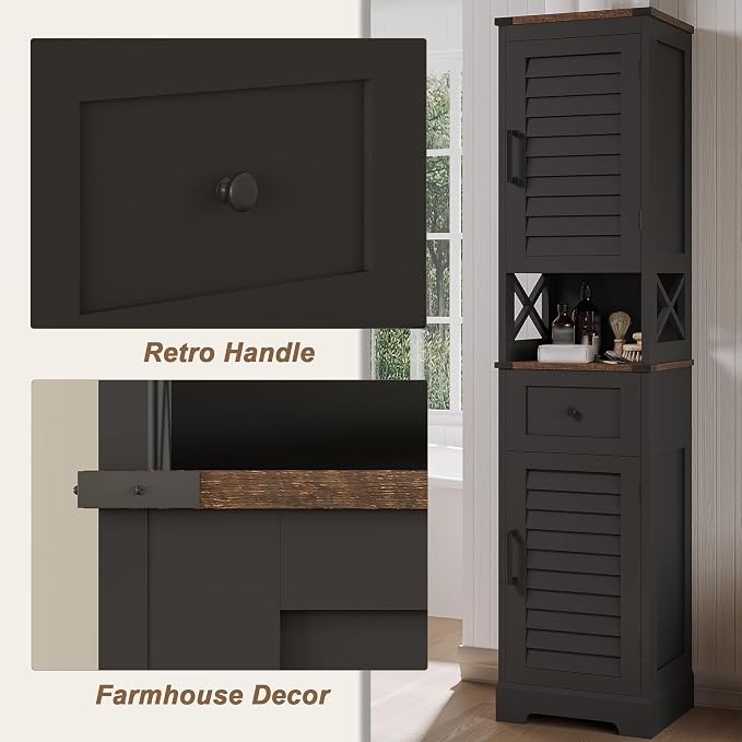 ChooChoo Farmhouse Storage Cabinet, Tall Bathroom Storage Cabinet - Image 5