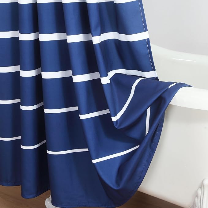 90 Inch Blue Shower Curtain, Extra Long Modern Navy Blue and White Stripe - Image 5