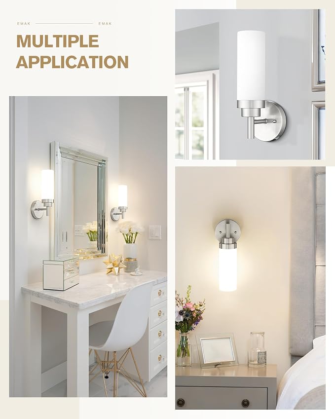 Emak Brushed Nickel Sconces Wall Lighting, Modern Vanity Lights - Image 5