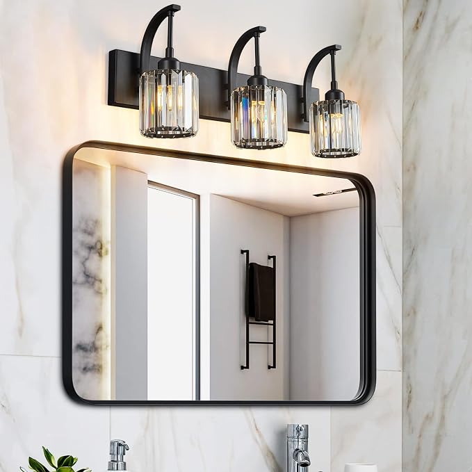 3-Light Crystal Vanity Light, Modern Black Bathroom Wall Sconce - Image 6