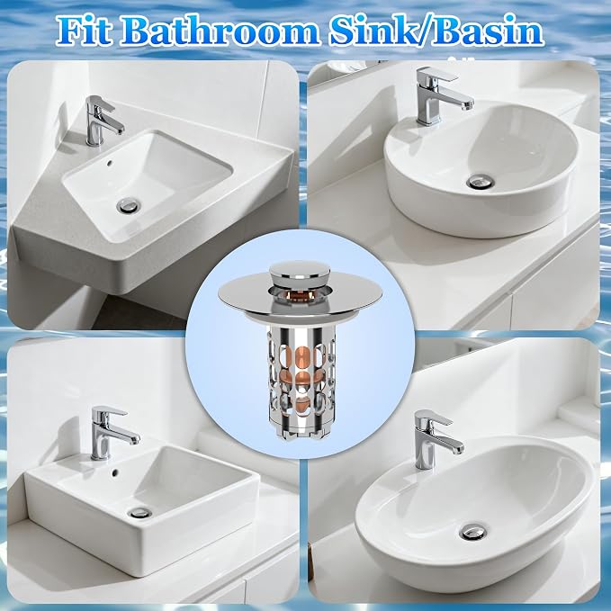 Pop up Bathroom Sink Drain Strainer, Universal Sink Stopper Bathroom Drain - Image 3