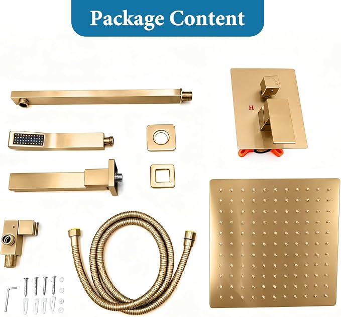12 inch Square Shower Head and Handheld Set, Gasecoet Shower System - Image 4
