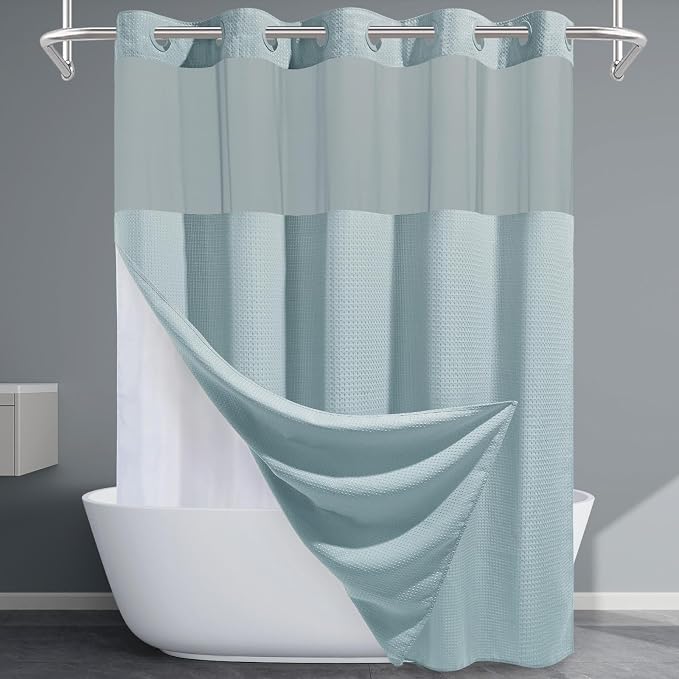 Fog Blue Long No Hook Shower Curtain by EUTXL
