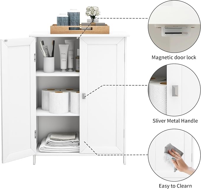 Bathroom Floor Cabinet with Adjustable Shelf Wooden Freestanding Storage - Image 4