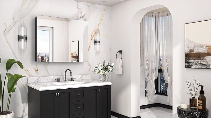 Keonjinn 30 x 26 Inch Black Medicine Cabinet, Bathroom Medicine Cabinet - Image 9