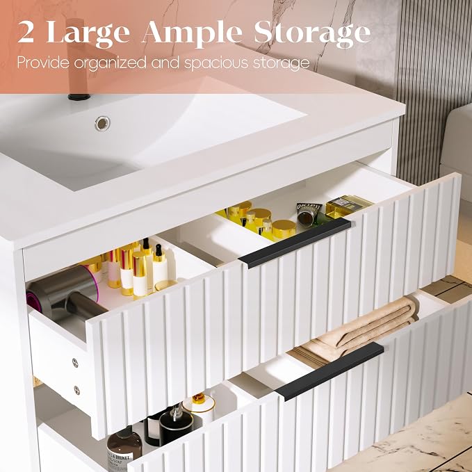 36" Bathroom Vanity with Sink, Floating Vanity Bathroom Sink Cabinet Wall Mount - Image 4