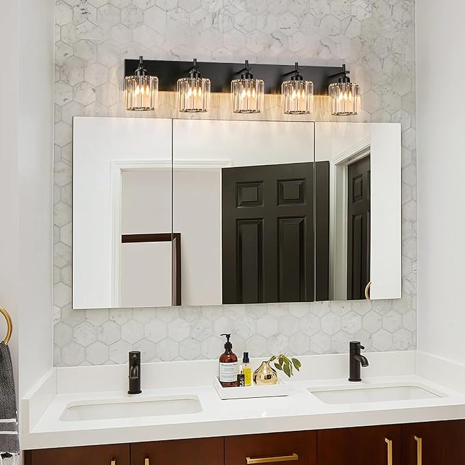 Black Crystal Bathroom Vanity Lights, Modern 5-Lights Bathroom Lighting - Image 7