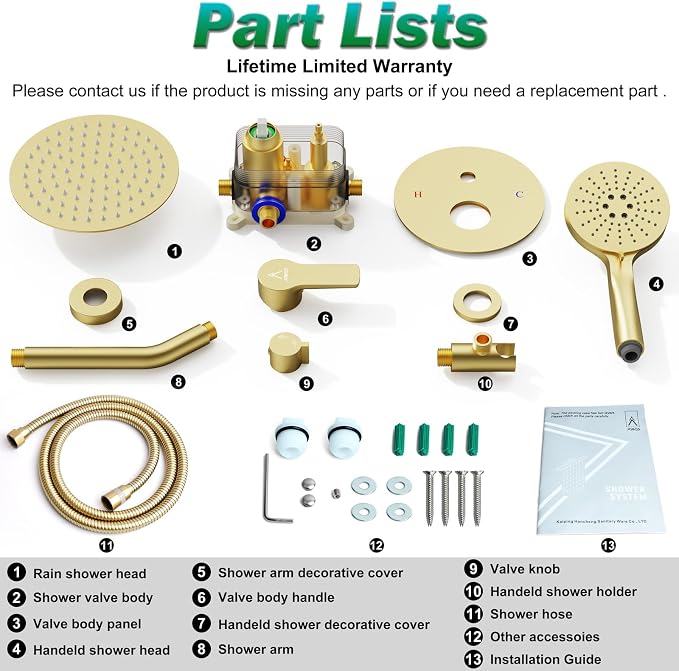 Shower Faucet Set Brass 8IN Rough-In Valve Body Trim Kit Rainfall Included - Image 8