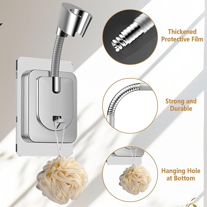 360° Adjustable Flexible Suction Cup Shower Head Holder, Wall Mount - Image 3