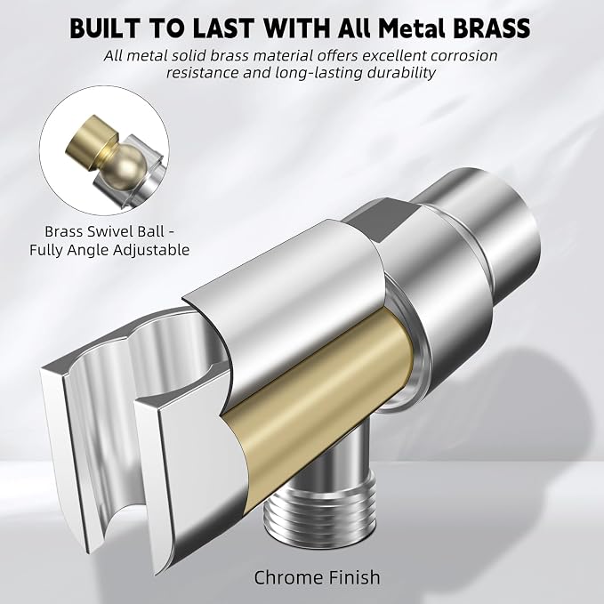 Hibbent Universal All Metal Handheld Shower Head Holder, Adjustable Solid Brass - Image 4