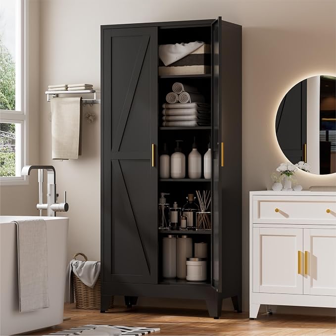 Metal Kitchen Pantry Cabinet, Rustic Freestanding Cupboard - Image 3