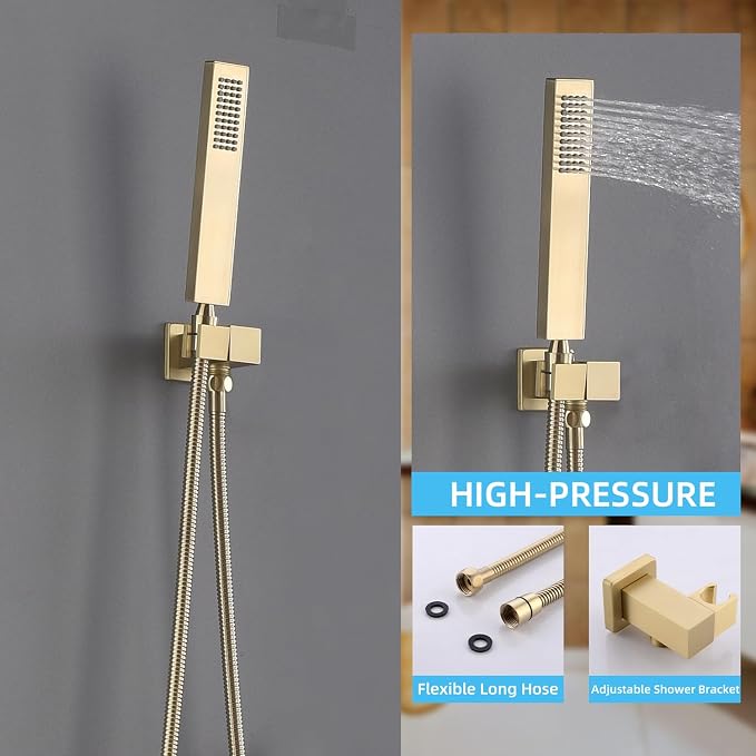 Thermostatic Shower System 16 Inch Ceiling Mount Brushed Gold Shower System - Image 6