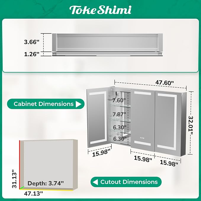 TokeShimi 48x32 Lighted Medicine Cabinet - Image 2