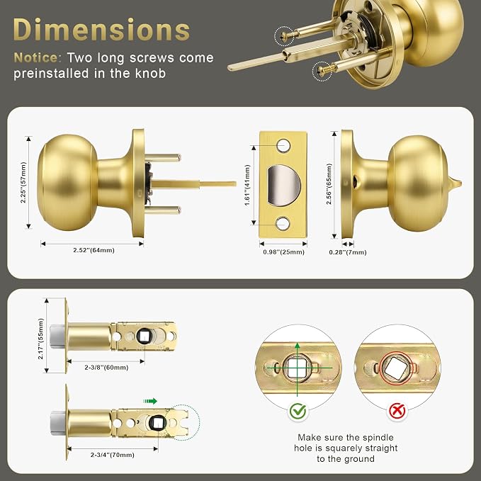 KNOBWELL 6 Pack Privacy Door Knob - Image 3