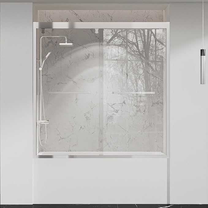 Bathtub Double Sliding Shower Door 55-59 in, Water Repellent Tub Shower Door - Image 2