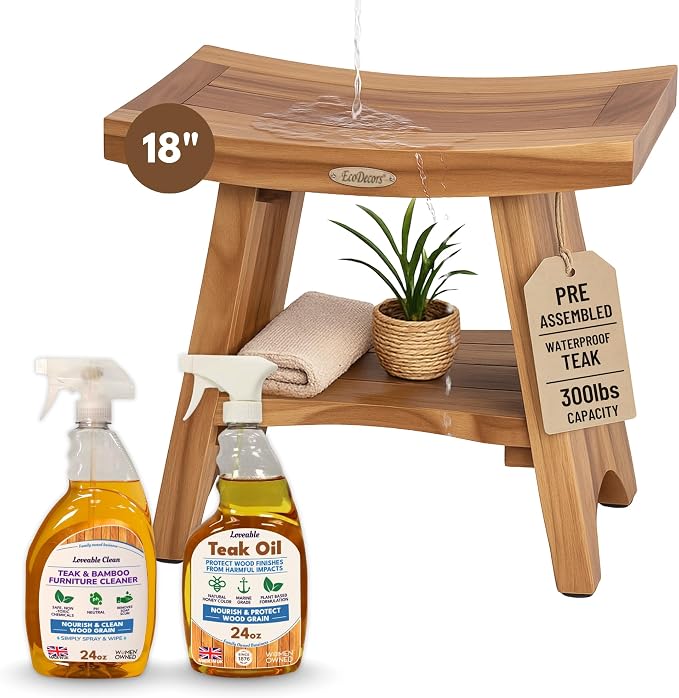 EcoDecors Fully Assembled, Serenity 18" Teak Shower Bench, by EcoDecors