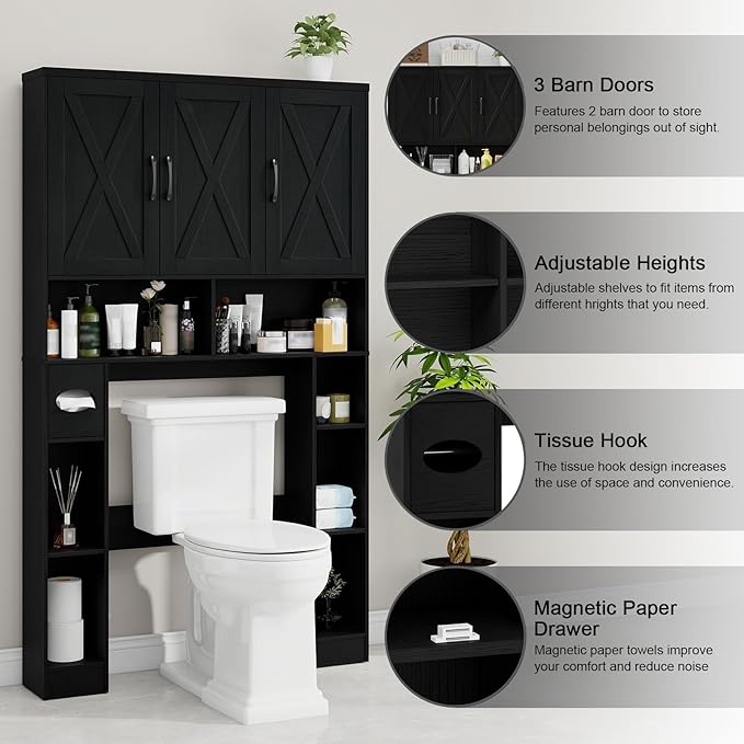 Over The Toilet Storage Cabinet, Farmhouse Toilet Cabinet Rack - Image 3