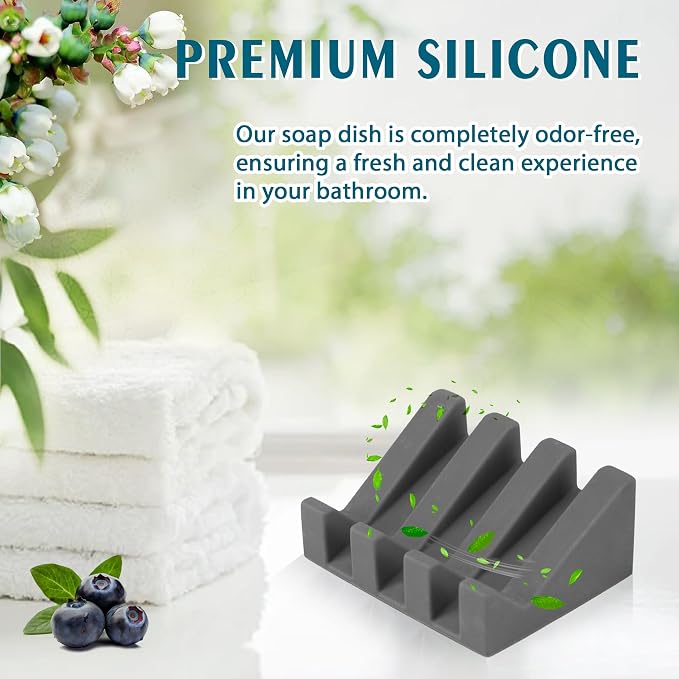 Silicone Soap Dish with Drain, Upgrade Double Suction Cups at The Bottom - Image 4