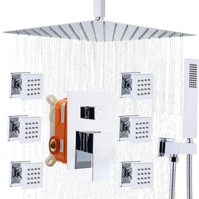 Enga Shower Body Jet System 12 Inch Ceiling Mounted Rainfall Shower Head by Enga