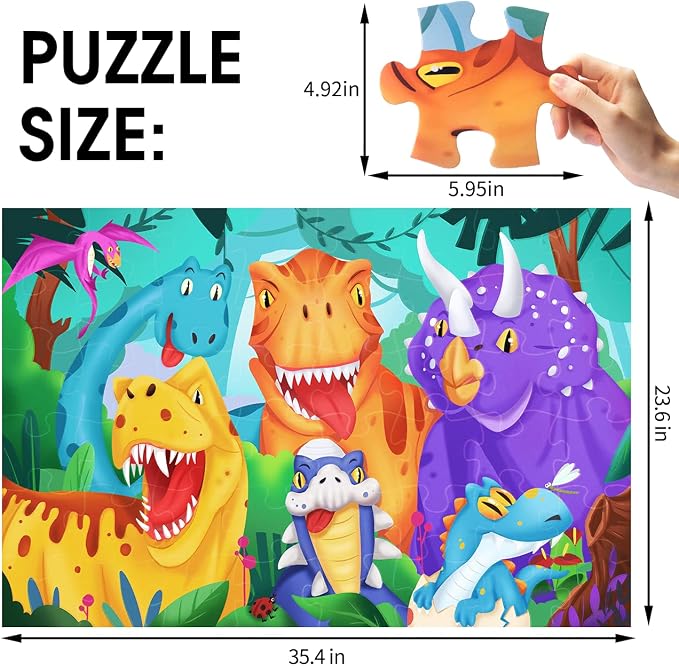 Jumbo Floor Puzzle for Kids Dinosaur Jigsaw Large Puzzles 48 Piece Ages 3-6 for - Image 2