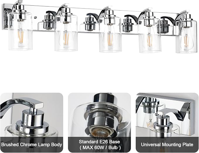 5-Light Bathroom Light Fixtures Modern Chrome Vanity Lights - Image 6