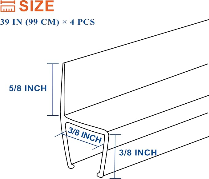 Frameless Shower Door Seal Strip 4 Pack x 39 Inch H - Image 4