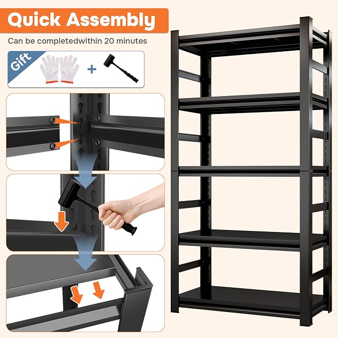 Heavy Duty Metal Garage Shelving, 5-Tier Adjustable Shelves, Steel Storage Rack - Image 7