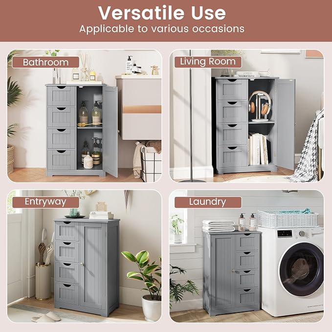 Tangkula Bathroom Floor Cabinet, Freestanding Storage Cabinet - Image 9