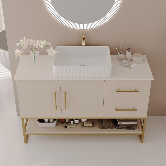 47.2" Bathroom Vanity with Sink Combo Set, Solid Wood Frame Bathroom Storage - Image 9
