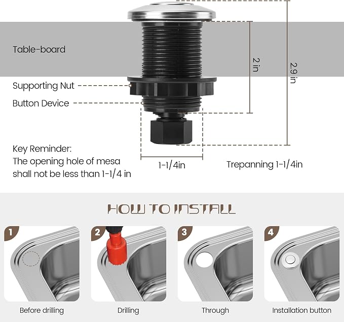 Garbage Disposal Air Switch Kit Sink Top Waste Disposal Stainless Steel - Image 5