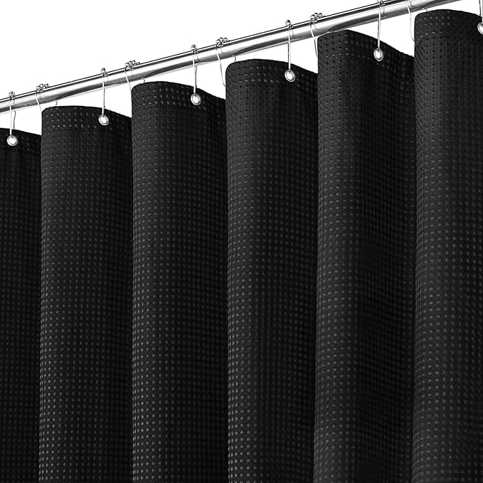 Inhousolu Fabric Shower Curtain Waffle Weave, 230 GSM Heavy Duty, Weighted Hem by INHOUSOLUHOMEDECOR