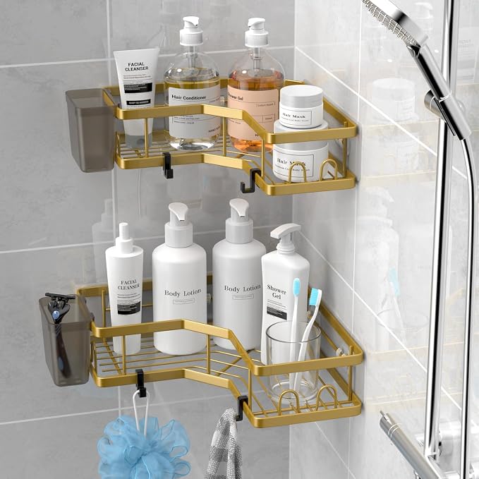 Corner Shower Caddy Organizer Shelf: 2Pack Adhesive Shower Rack, No Drilling - Image 2