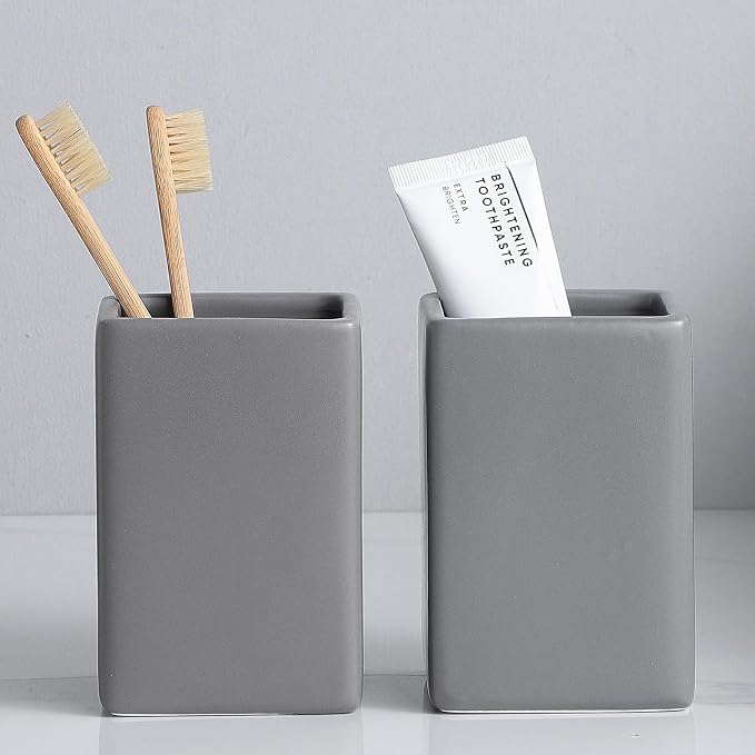 Grey Square Toothbrush Holders for Bathrooms by BSDISP