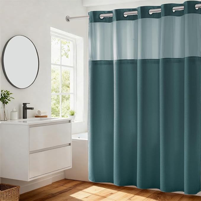 River Dream Heavyweight No Hooks Required Dotted Waffle Weave Shower Curtain - by RiverDream