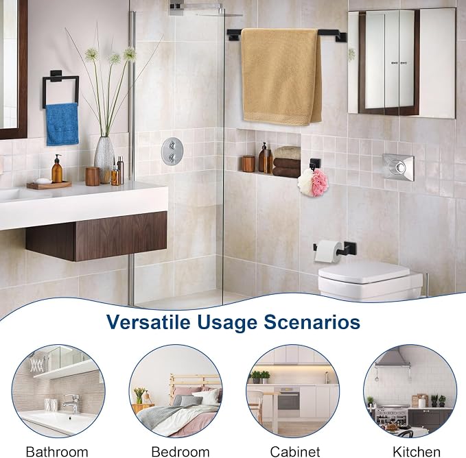 15 Pieces Bathroom Hardware Set, Matte Black Bathroom Accessories Set, Towel - Image 5