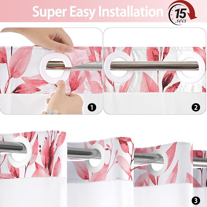 No Hook Shower Curtain and Liner Set, Bath Curtain Sets - Image 4