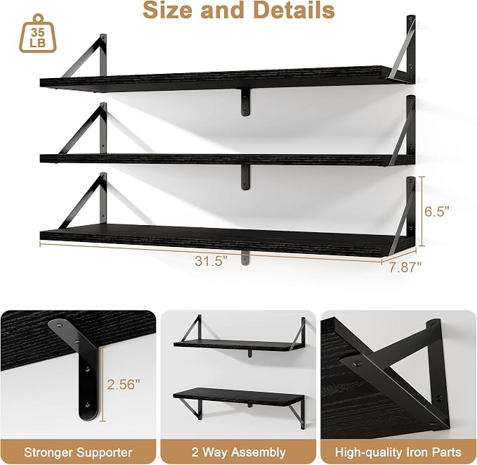 Fun Memories Floating Shelves, 32 x 8 Inches, Decorative Storage - Image 2