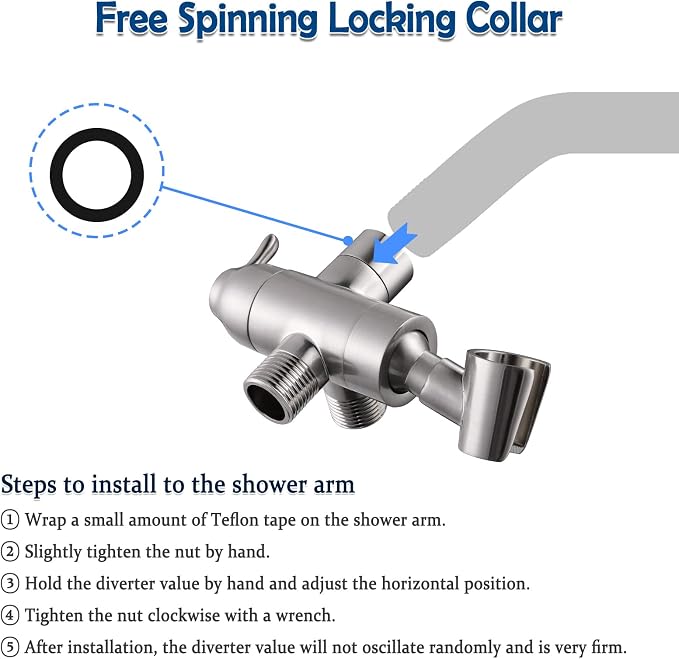 Shower Arm Diverter with Handshower Mount, G1/2 Brass Shower Diverter Valve - Image 6