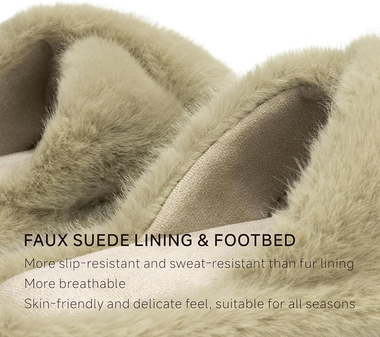 Chantomoo Womens Slippers Memory Foam Fuzzy Cross Band Faux Fur Slippers - Image 2